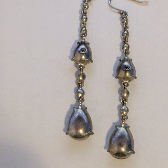 LC LIZ CLAIBORNE Faux Black Opal Rhinestone Dangle Drop Pierced Earrings - Picture 8 of 8